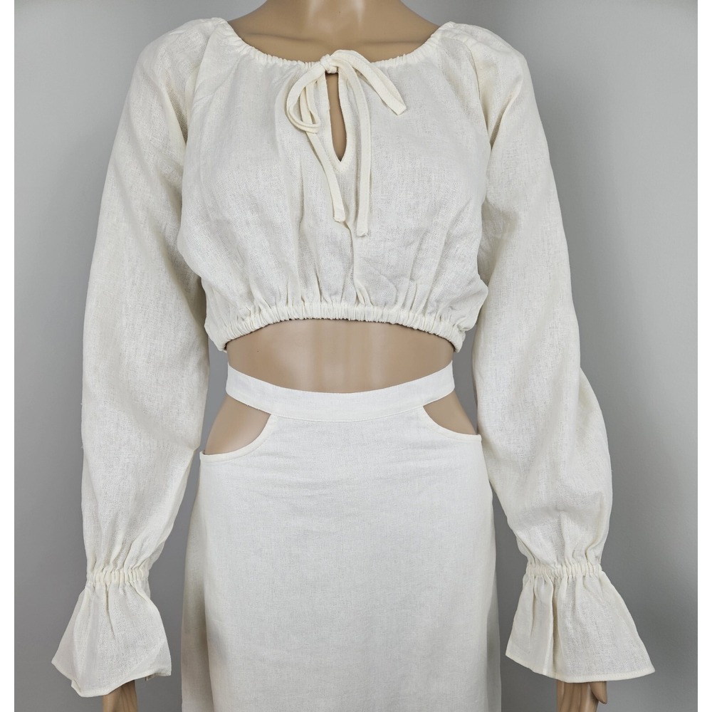 WeWoreWhat Whisper White Linen‎ Blend Tie Front Crop Top Small